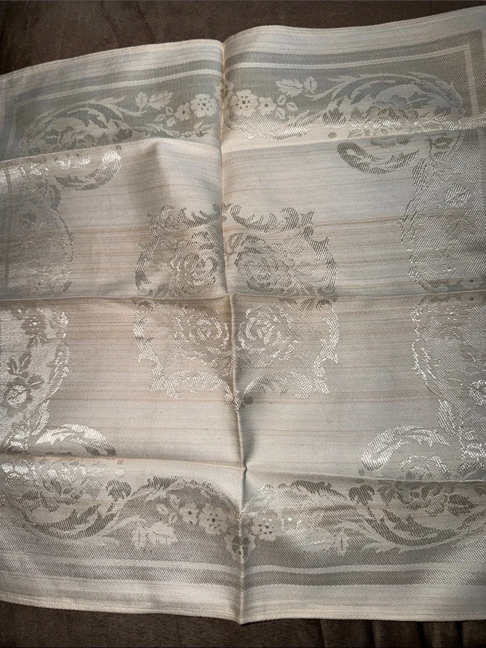 Vintage Cream Damask Floral Rose Napkins Set of 6